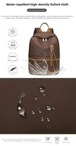 Macro detail of waterproof oxford fabric on a brown backpack showing water droplets
