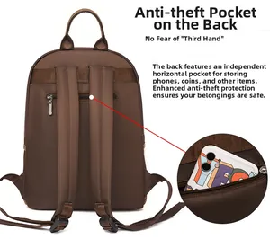 Detail of waterproof nylon backpack featuring a hidden anti-theft back zipper pocket