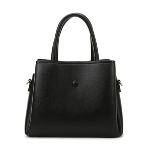 Classic black crocodile pattern handbag with trapezoid structure and round accent