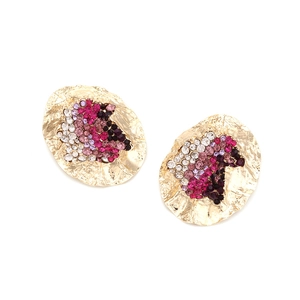 Chunky irregular round gold earrings with colorful crystals in a vintage bold design
