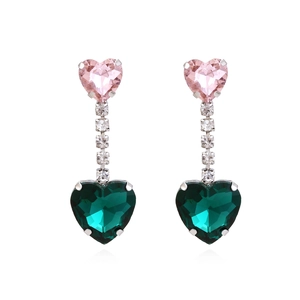 Crystal Heart Dangle Earrings Rhinestone Double Heart Drop Elegant Sweet Fashion Jewelry For Women