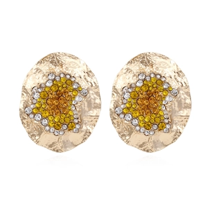 Irregular round gold-tone alloy earrings with colorful rhinestones in a vintage style