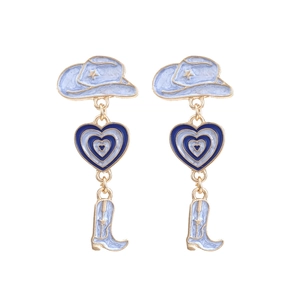Orecchini da cowboy occidentale con pendente a cuore blu e finitura in oro