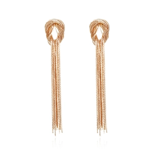 Fashion Knot Golden Copper Chain Tassel Earrings Luxury Long Dangle Fringe Jewelry For Women
