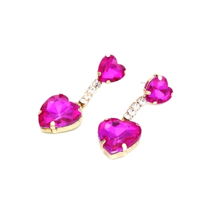 Elegant rose red crystal heart drop earrings with gold finish and sparkling rhinestones