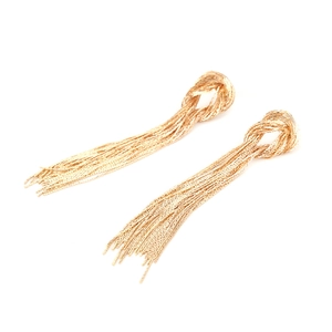 Chic knotted golden tassel drop earrings featuring long metal chain fringe in a luxury style