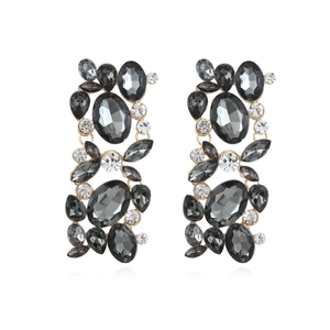 Vintage Alloy Rhinestone Flower Drop Earrings Exaggerated Geometric Crystal Cluster Dangle Earrings For Wedding Party Women Jewelry