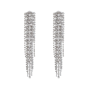 Sparkling long tassel earrings with silver-plated rhinestone chains in a waterfall design