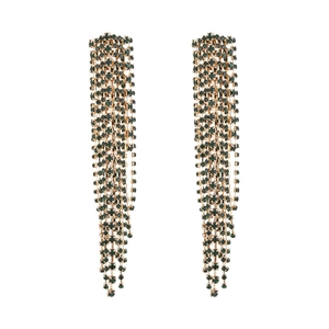 Rhinestone Tassel Earrings Long Cascading Fringe Alloy Dangle Drop Statement Glamorous Party Jewelry For Women