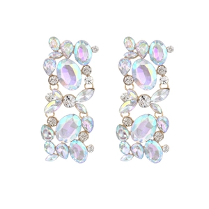 Vintage gold earrings with colorful rhinestones and floral geometric drop crystals