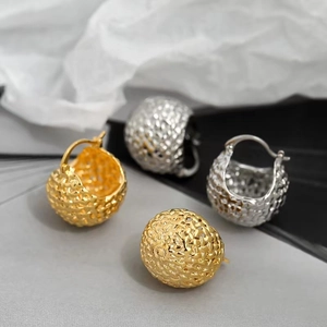 Woven Texture Hoop Earrings 18K Gold Plated Brass Basket Weave Design Vintage Round Ear Jewelry For Women Elegant