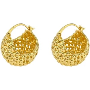 Chic 18K gold plated brass basket weave hoop earrings with intricate braided texture