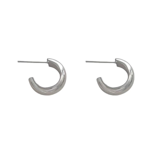 Polished S925 silver C-shape chunky stud earrings in minimalist open ring design