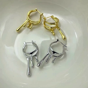 Boucles D'oreilles Créoles Goutte Liquide Lave Cuivre Irrégulier Fondre Géométrique Minimaliste Mode Pour Femmes