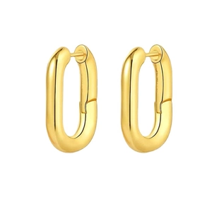 Boucles d'oreilles ovales géométriques dorées minimalistes avec finition miroir polie