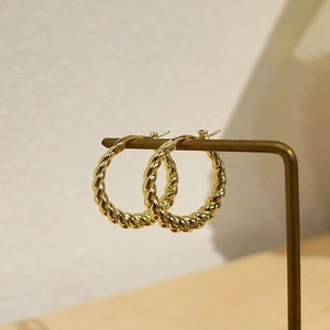 Twisted Rope Hoop Earrings For Women Copper 18K Gold Plated High Polish Geometric Retro Style Fashion Jewelry