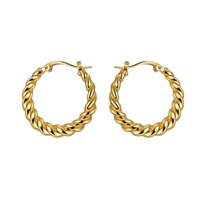 Classic 18K gold plated twisted rope hoop earrings with a metallic glossy finish