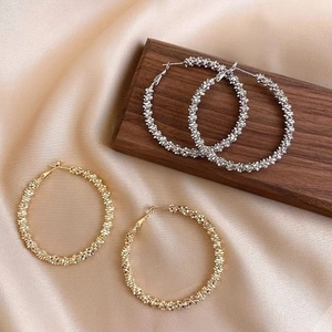 Boucles D'oreilles Créoles En Cuivre Texturé Granulé Métallique Grand Rond Géométrique Minimaliste Cercle Bijoux De Mode Pour Femmes