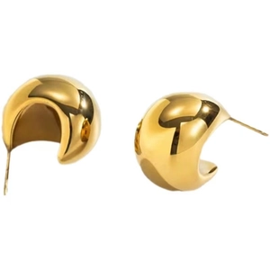 Polished 18K gold plated C-shaped chunky hoop earrings with a glossy mirror finish