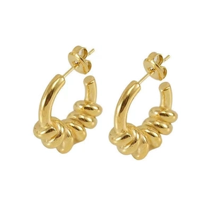 Boucles d'oreilles créoles torsadées plaquées or 18 carats avec design géométrique
