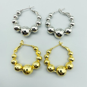 Chic gold and silver beaded hoop earrings with a gradient design for women