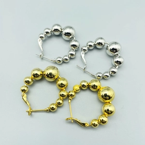 Graduated Bead Hoop Earrings 18K Gold Plated Copper Geometric High Polished European American Fashion For Women