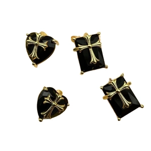 Gothic gold and black four-piece earring set featuring heart and square cross designs