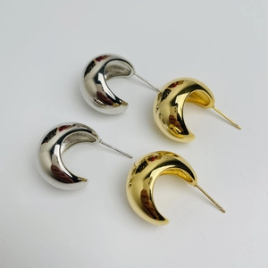 Chunky Hoop Earrings 18K Gold Plated Brass C-Shape Minimalist Mirror Polished High Gloss For Women Fashion