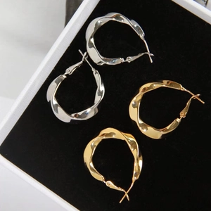 Twisted Hoop Earrings Copper Metal Retro French Light Luxury Geometric Minimalist High Polish Jewelry For Women
