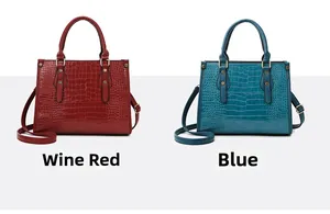 Comparison of crocodile pattern handbags in deep wine red and royal blue shades