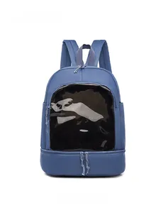 Blue Oxford fabric backpack with transparent PVC front window and zipper closure