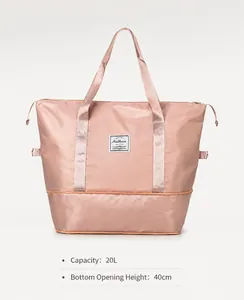 Detail of expandable nylon travel bag showing the bottom zipper for 40cm height extension