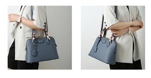 Blue lychee leather shell handbag with printed silk scarf detail and golden hardware