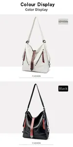 Détails des rivets et de la sangle rouge sur des sacs hobo en PU blanc cassé et noirs