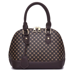 Women Shell Handbag PU Leather Printed Clover Monogram Dome Satchel Crossbody Shoulder Bag Fashion Retro