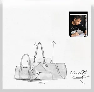 Detailed sketches and renders showing the design process of the nylon tote and bag set