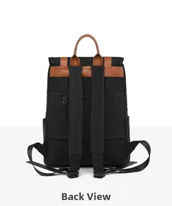 Rear view of lightweight nylon backpack featuring hidden safety pocket and side bottle pockets