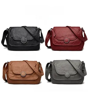 Detailed grid view showcasing retro PU leather crossbody bags in four distinct colors