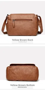 Detail view of tan leather crossbody bag showing back zipper pocket and sturdy base stitching
