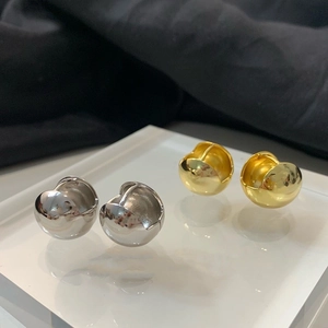 Créoles Boules Minimalistes Cuivre Poli Bijoux Géométriques Métalliques Avec Tige En Argent Pour Femmes Style Quotidien