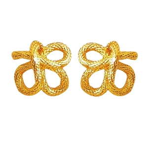 Boucles d'oreilles nœud doré au design tissé texturé et style vintage en cuivre plaqué
