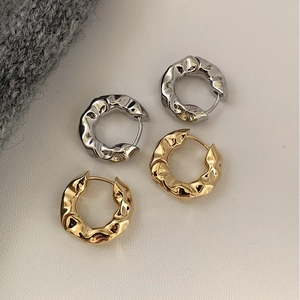 Copper Hoop Earrings Irregular Lava Texture Geometric Ear Buckles Gold Silver Plated Fashion Jewelry For Women