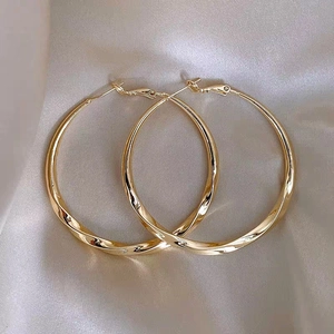 Fashion Copper Gold Silver Hoop Earrings For Women Minimalist Geometric Twisted Rhinestone Embellished Daily Party Jewelry