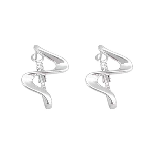 Minimalist 18K gold plated S-shaped wave hoop earrings with polished silver finish