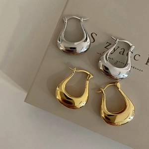 Chunky U-Shaped Hoop Earrings Copper 18K Gold Plated With Silver Earring Post Minimalist Geometric Waterdrop For Women