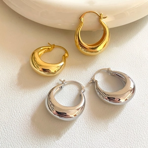 Créoles Épaisses Cuivre Plaqué Or 18K Goutte Eau Ovale Poli Haute Brillance Bijoux Mode Minimalistes Femme