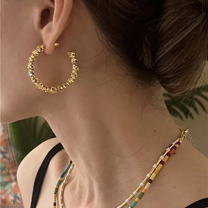 Boucles D'oreilles Créoles En Cuivre En Forme De C Pour Femmes Accessoires De Bijoux Géométriques Scintillants