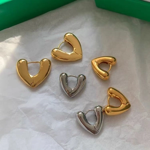 Chunky 18K gold and silver plated heart-shaped hoop earrings set for daily wear