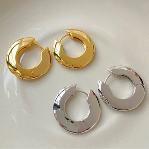 Chunky Geometric Hoop Earrings Polished Minimalist Copper High Gloss Fashion Jewelry For Women Gold Silver Plated