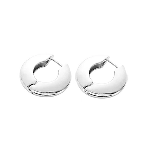 Modern polished silver hoop earrings with a minimalist thick circle design and high shine